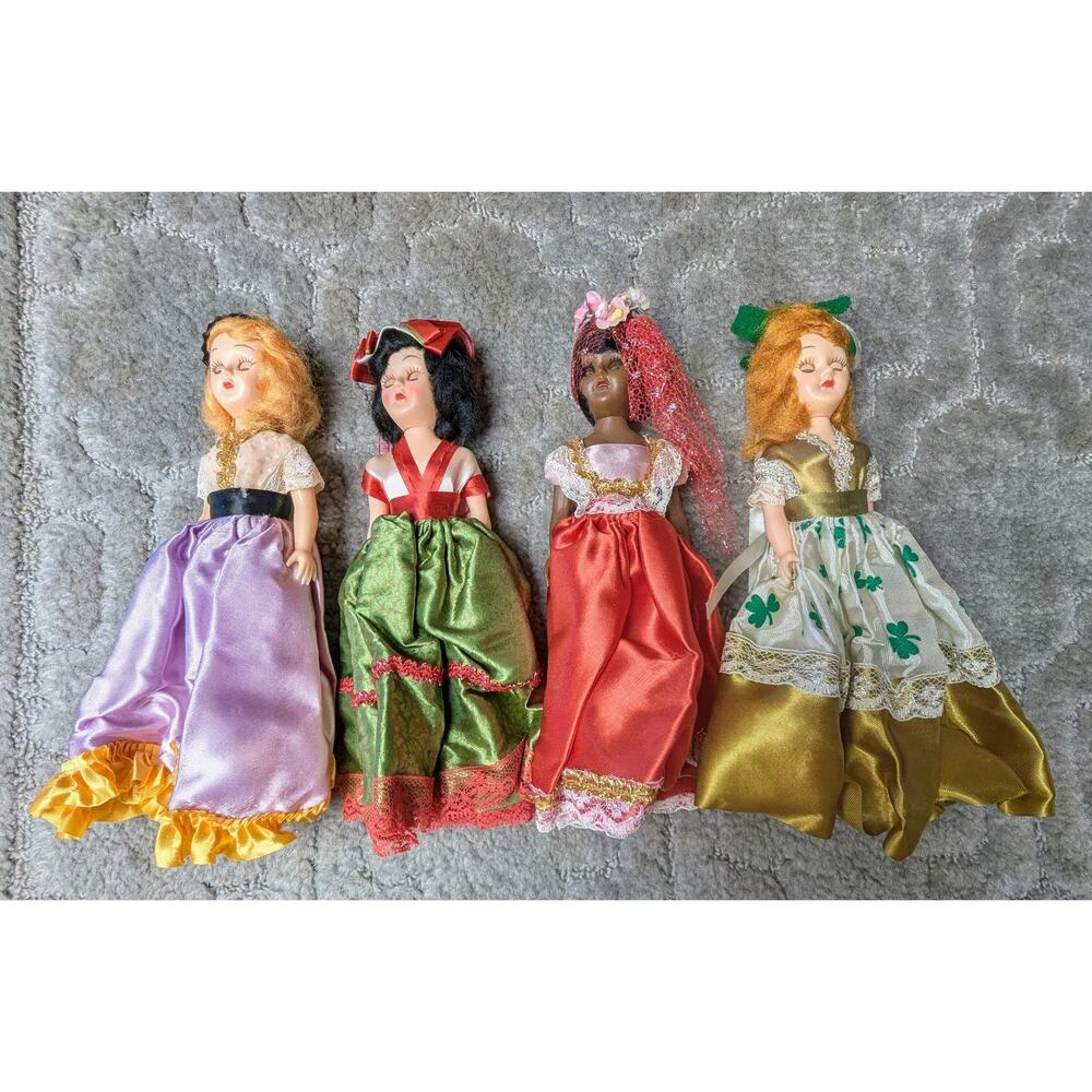 Vtg Arco Dolls Of The World x4 60s 8" Sweden Italy Jamaican Irish Sleepy Eyes